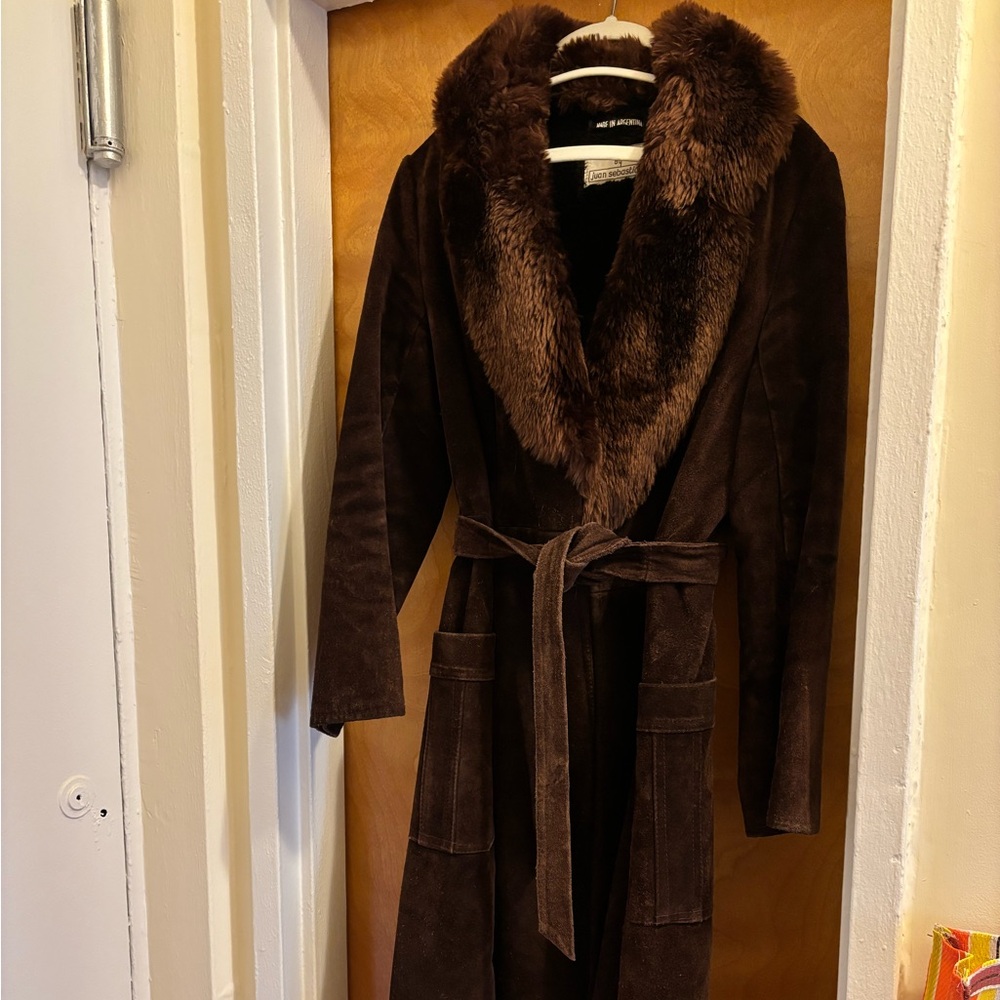 Vintage Brown Suede & Faux Fur Trimmed Coat